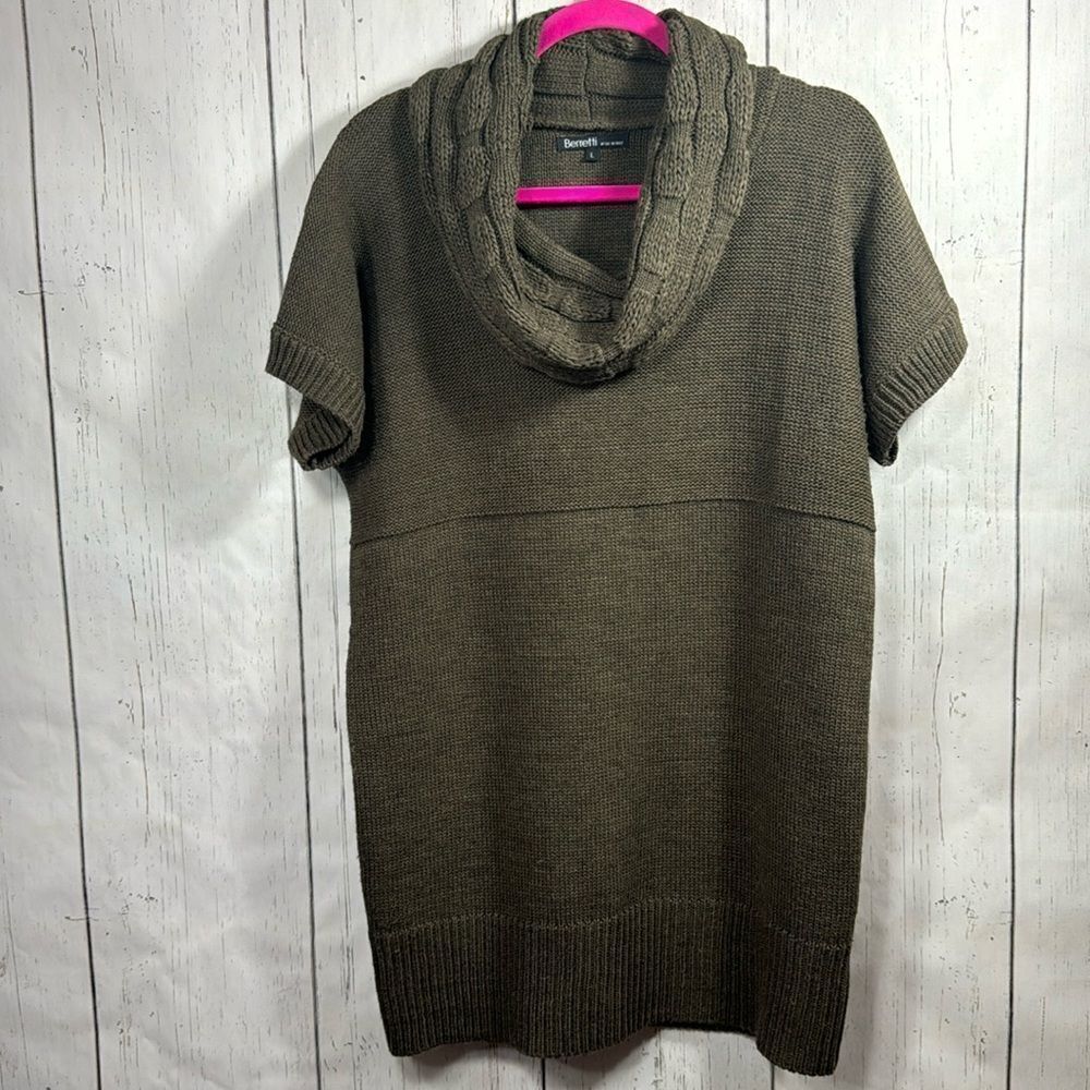 Berretti Wool Blend Sweater Mini Dress Cowl Neck Sleeveless Womens Knit Brown